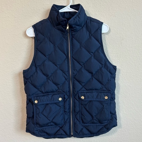 J. Crew Vest Navy Blue Puffer Quilted Puffy Sleeveless Zip Up Front Snap Pockets - Picture 1 of 4
